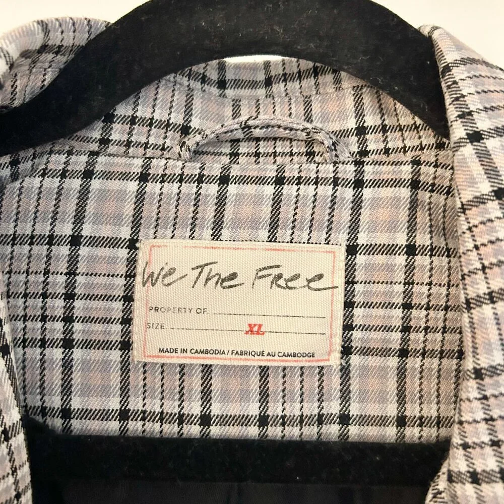 Free People We the Free Cali Oversized Plaid Blazer in Neutral Combo XL NWOT